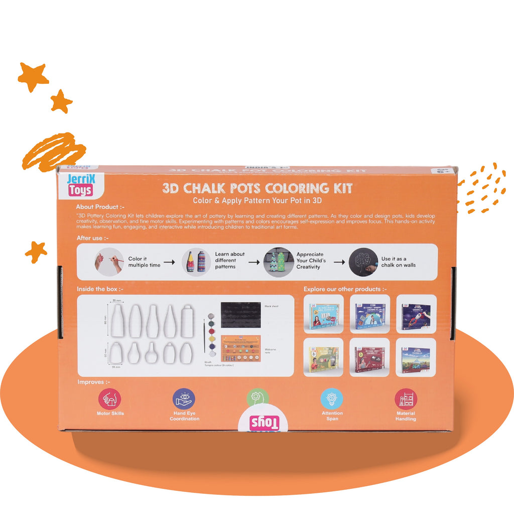 Pot Colouring and Painting Kit | DIY 3D Chalk Colouring Kit for 3+ Kids - Painting Kit 