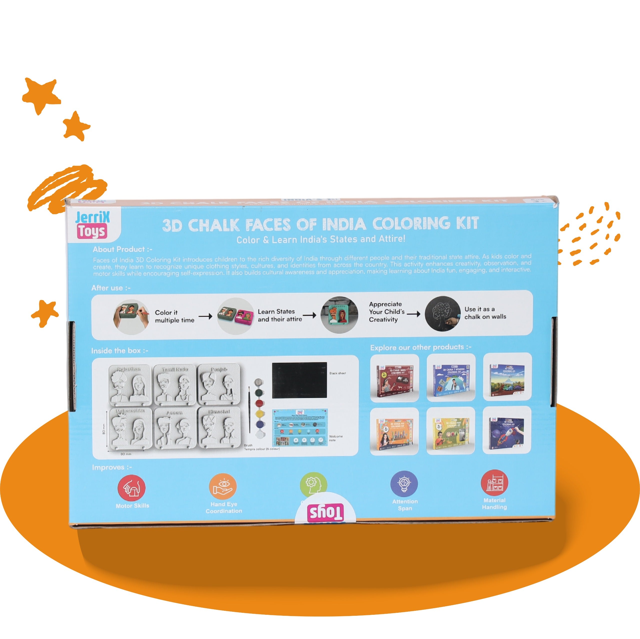 Faces of India DIY 3D Chalk Colouring Kit for 3+ Kids - Children's Educational Kit 