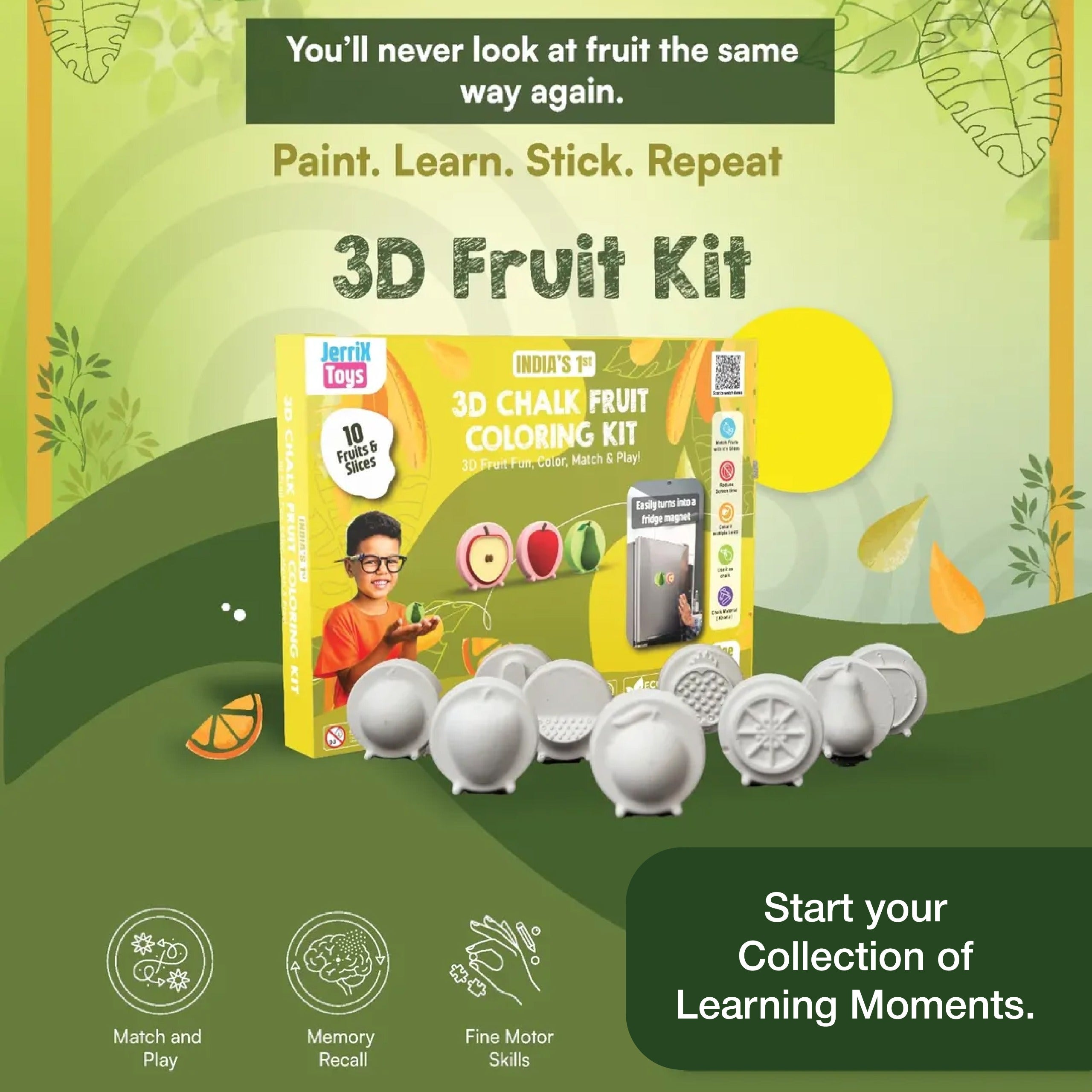 Fridge Magnet Fruits | 3+ years | DIY STEAM 3D Coloring kit