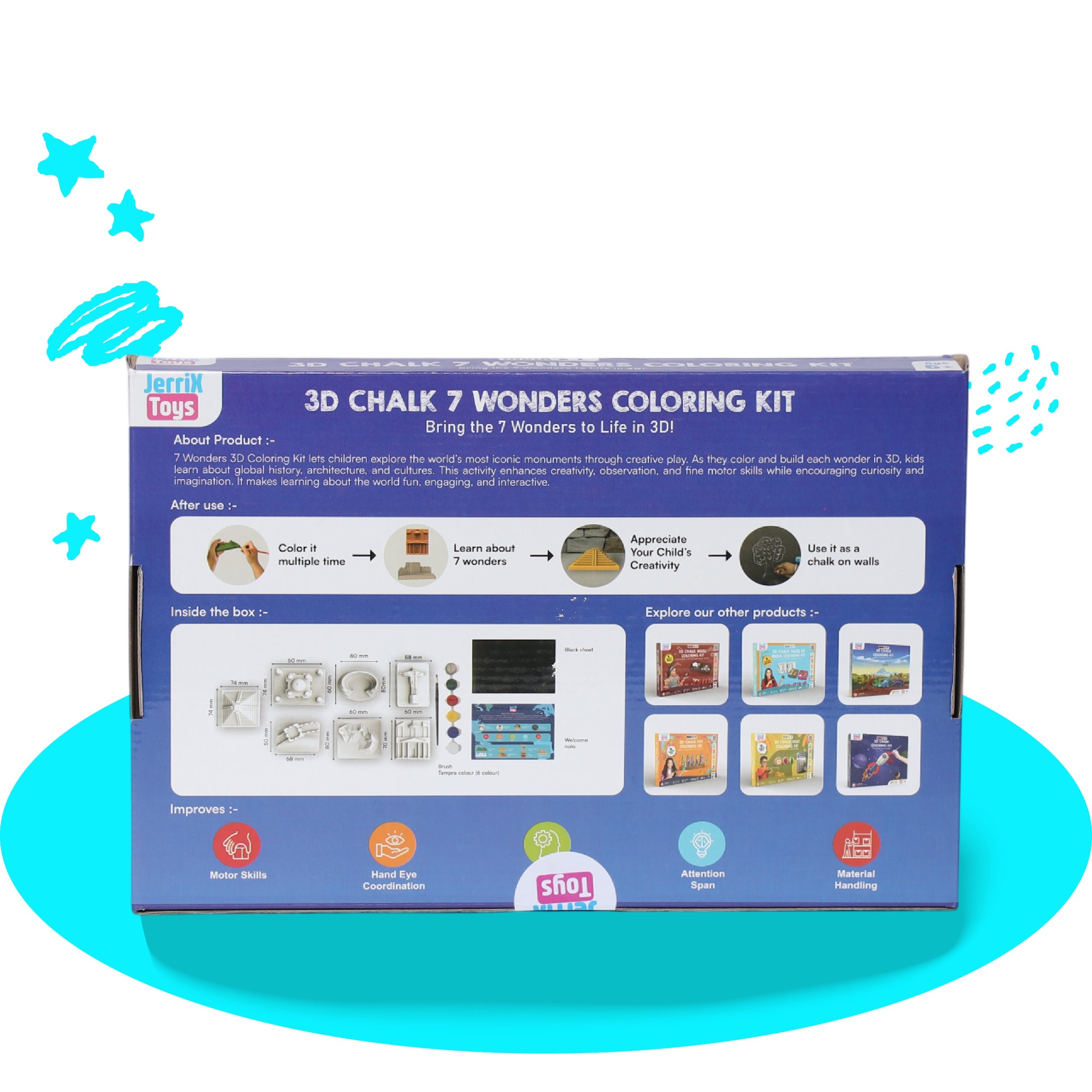 7 Wonders DIY 3D Colouring Kit for 3+ Kids - Jerrixtoys
