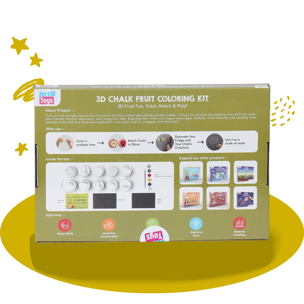 Fridge Magnet Fruits DIY 3D Chalk Colouring Kit for 3+ Kids - Educational Kit for Kids